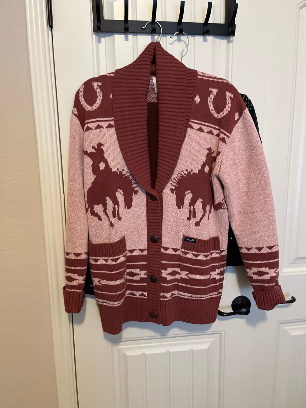 Wrangler Rose and Burgundy Western Shawl Collar Cardigan